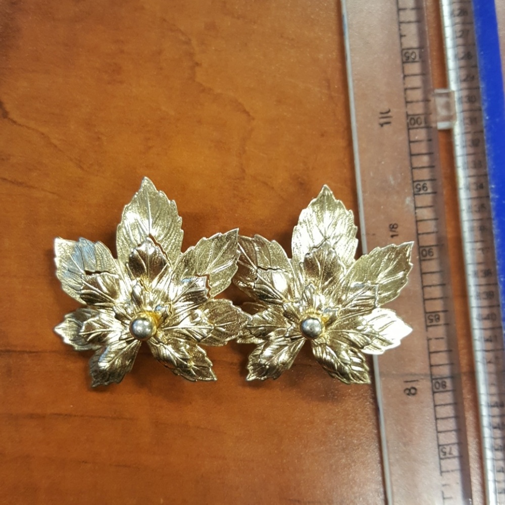 Goldtone clip leaf earrings